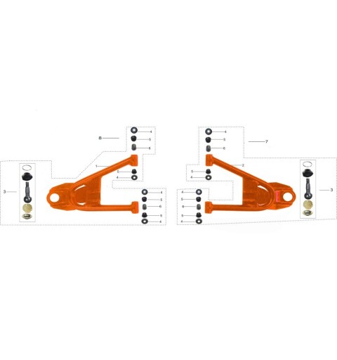 BRACCETTO INFERIORE TRAPEZIO SNODO DESTRO QUAD ATV KAYO AU200 braccetti boccole completo