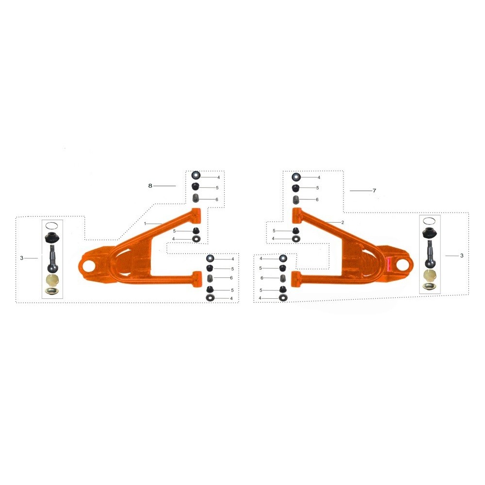 BRACCETTO INFERIORE TRAPEZIO SNODO DESTRO QUAD ATV KAYO AU200 braccetti boccole completo