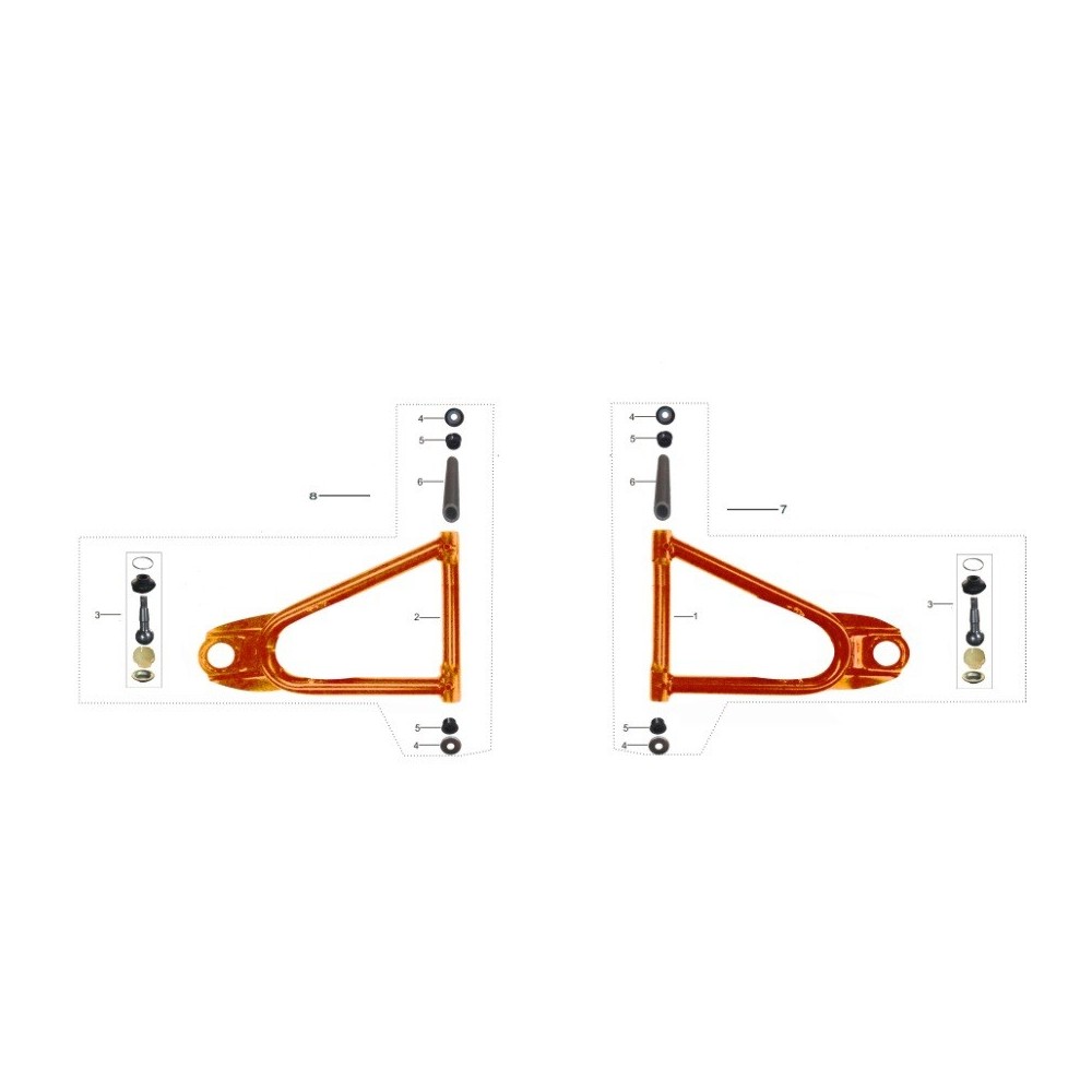 BRACCETTO SUPERIORE TRAPEZIO SNODO DESTRO QUAD ATV KAYO AU200 braccetti boccole completo