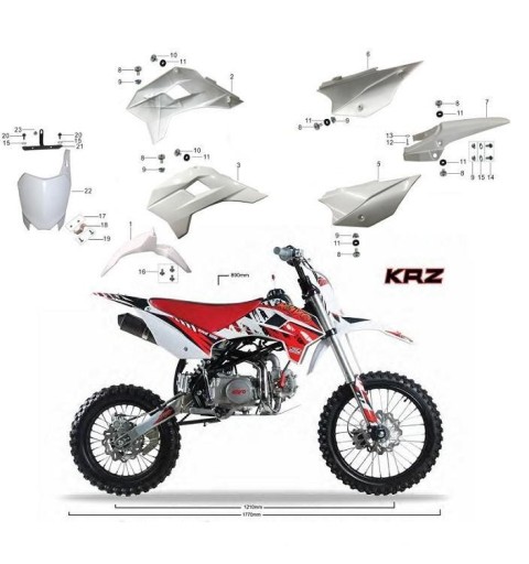 CARENE PLASTICHE KRZ PIT BIKE CROSS KAYO BIANCHE KIT COMPLETO