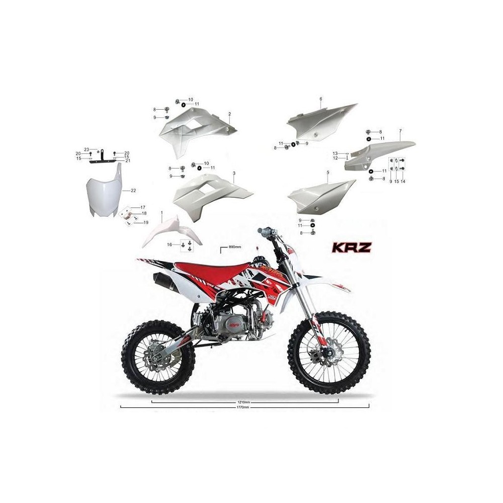 CARENE PLASTICHE KRZ PIT BIKE CROSS KAYO BIANCHE KIT COMPLETO