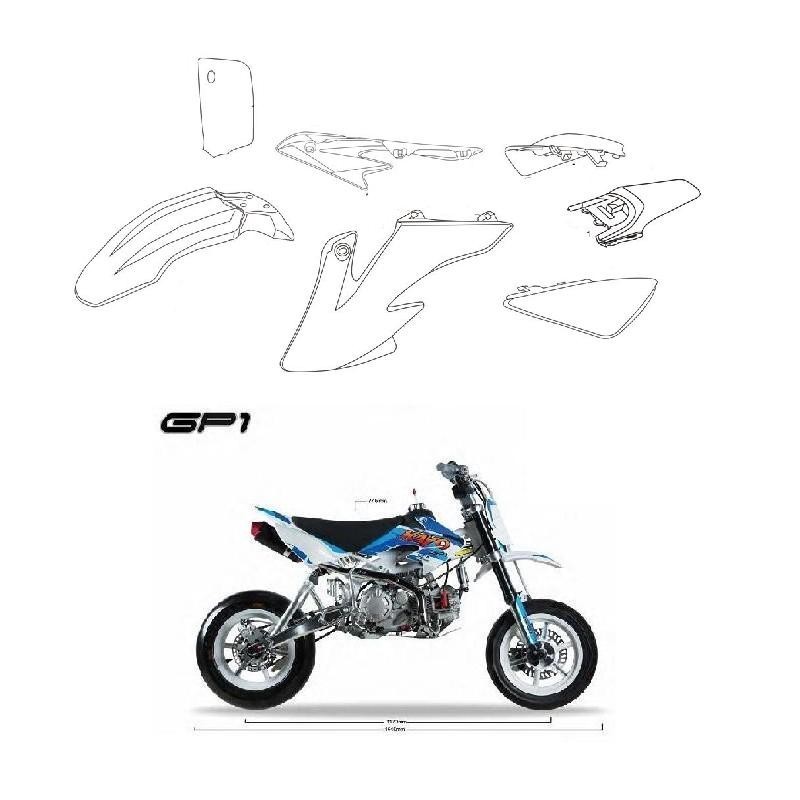 CARENE PLASTICHE GP1 SUPERMOTO KAYO PIT BIKE MOTARD BIANCHE KIT COMPLETO